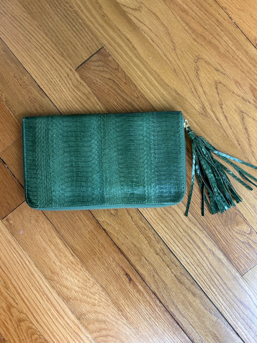 BEIRN- authentic green python zip around wallet clutch.